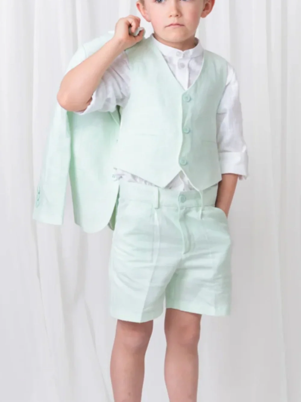 Caramelo Kids Mint Boys' Linen Blend 3-Piece Suit Set (Size: 2-3T)